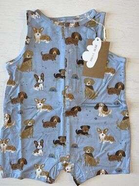 Angel Dear Shortie Romper Bamboo Best Friend Dog Blue 3-6 12-18 months